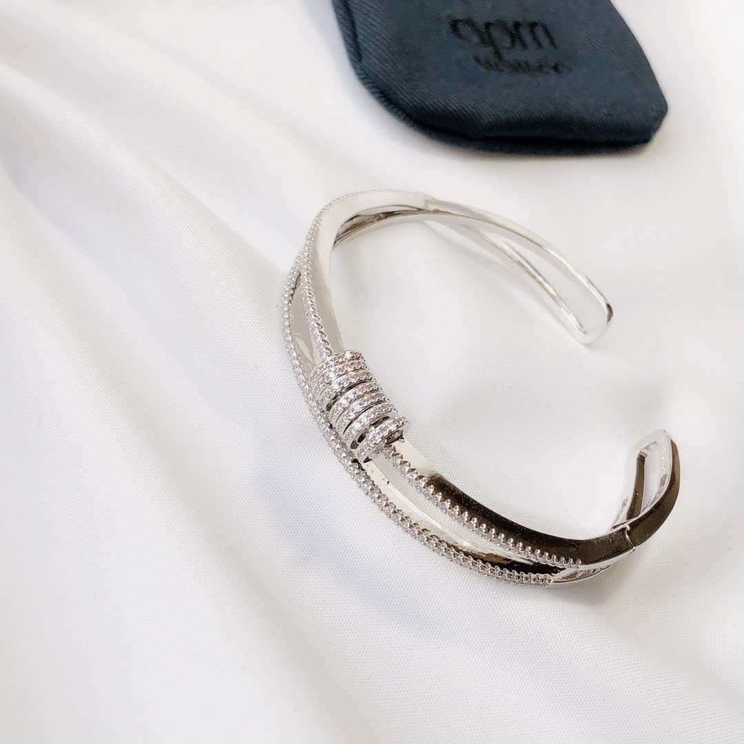 APM Monaco Silver Cuff Bracelet with Diamond Accents